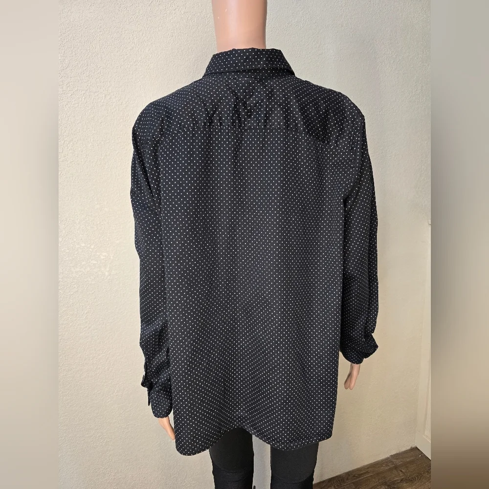 Lauren Ralph Lauren Womens 1x Button Up Shirt Long Sleeve Polka Dot Black White - Picture 7 of 7
